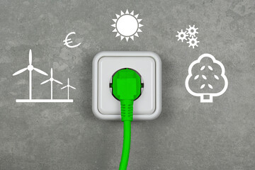 grüner Stecker in Steckdose Energiewende