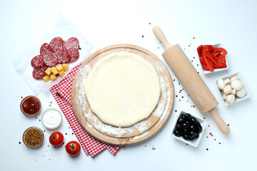 Concept of cooking pizza on white background