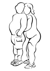 The woman and the man are standing hugging each other