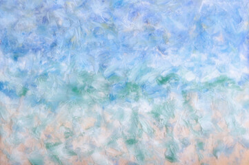 Blue summer abstract oil painting background. Palette knife oil paint. Soft effect.