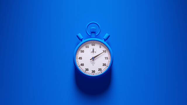 Blue Stopwatch Time Clock Alarm Watch White Face Timer Blue Background 3d illustration render