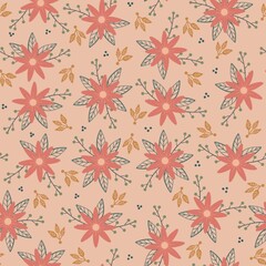 Coral Flowers on Peach Seamless Pattern Design