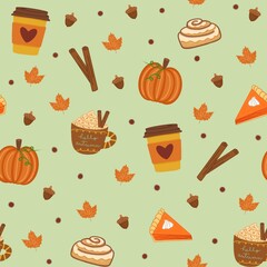 Pumpkin Spice Season on Pale Green Seamless Pattern Design