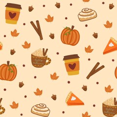 Pumpkin Spice Season on Peach Beige Seamless Pattern Design