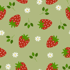 Strawberries on Lime Green Seamless Pattern Design