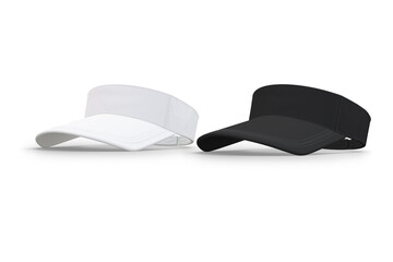 Blank white and black visor plain hat mockup isolated on a white background. 3d rendering. - obrazy, fototapety, plakaty