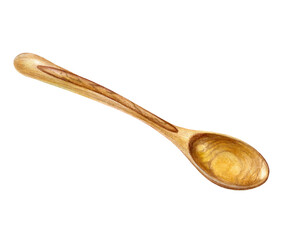 Wooden spoon watercolor illustration isolated on white background.