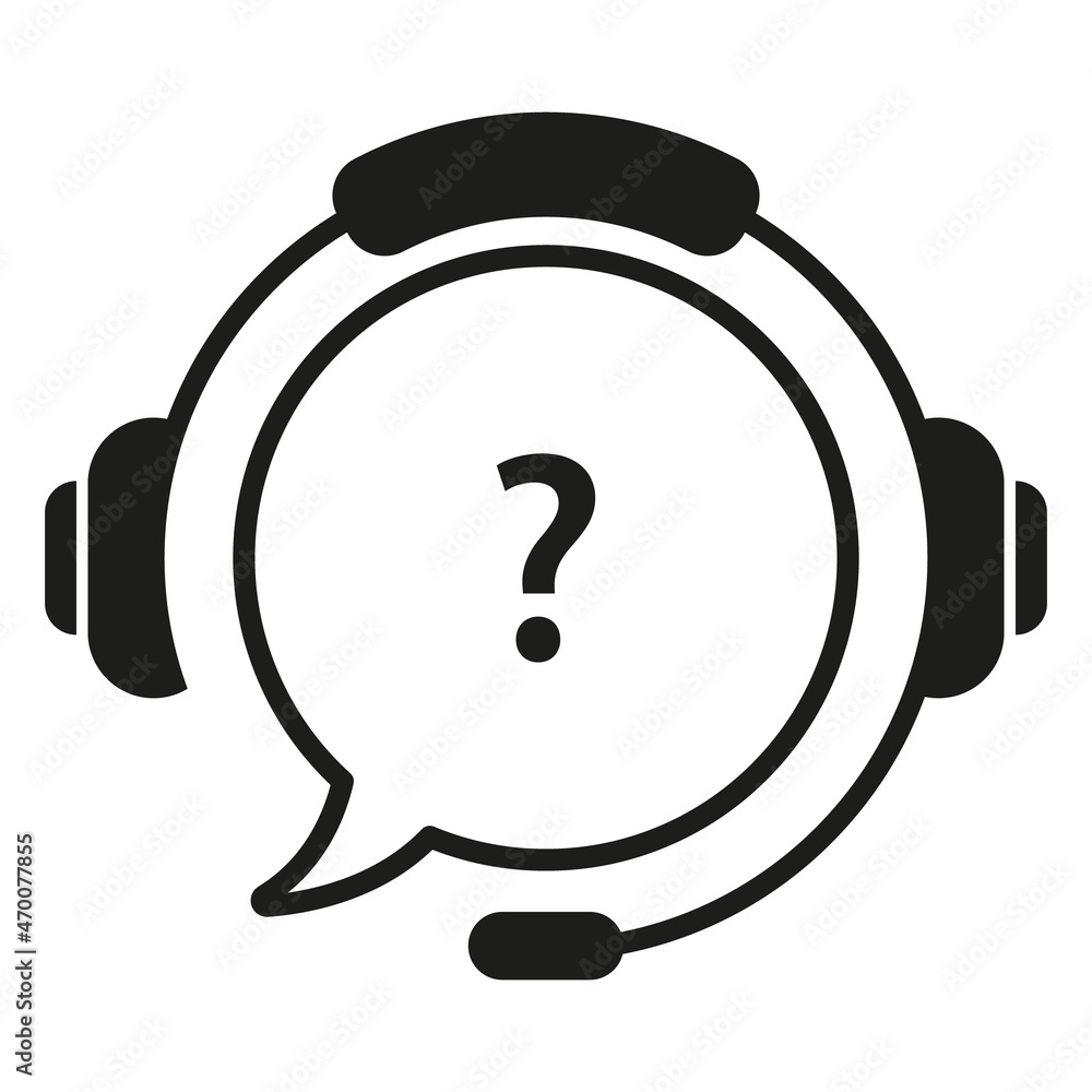 Poster support service with headphones line icon. hotline and helpline concept. headset with question mark 