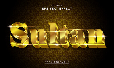 Sultan Golden Luxury editable 3d text effect. Cartoon Layer Style vector - obrazy, fototapety, plakaty