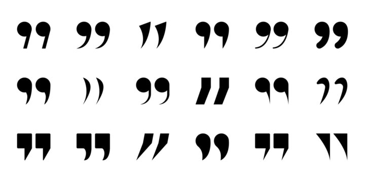 Double Comma Silhouette Signs of Quote Icons. Set of Quotation Mark Icon. Black Quotation Signs on White Background. Punctuation Symbol of Speech. Isolated Vector Illustration