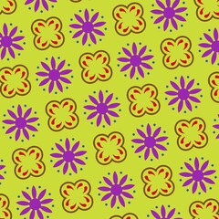 Pattern seamless red, brown and blue patterns on a yellow background. Festive pattern.