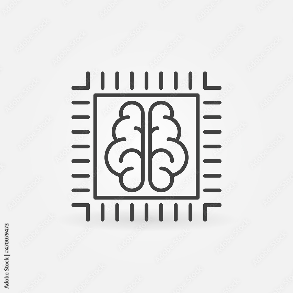 Poster ai processor cpu with brain outline icon. vector concept symbol