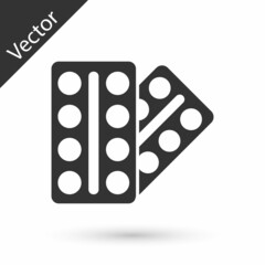 Grey Pills in blister pack icon isolated on white background. Medical drug package for tablet, vitamin, antibiotic, aspirin. Vector.