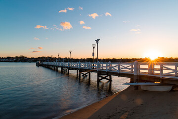 Fototapeta na wymiar Beautiful jetty along Parramatta River at sunrise time.