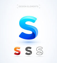 Vector letter S logo design template. 3d, flat and line styles. Security symbol