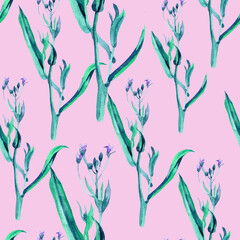 Wildflowers branches watercolor on light pink background seamless pattern for all prints.