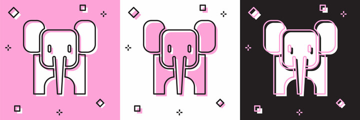 Set Elephant icon isolated on pink and white, black background. Vector
