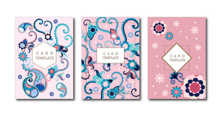 グリーティングカード　3set card paisley-Design Pink