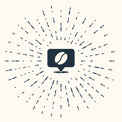 Grey Location with coffee bean icon isolated on beige background. Abstract circle random dots. Vector