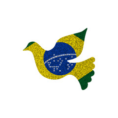 Dove silhouette in colors of national flag. Peace sign. Brazil