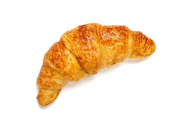 Fresh french croissants with chocolate isolated on white background Continental morning breakfast Top view Flat lay