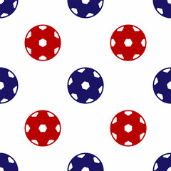 Blue and red Football ball icon isolated seamless pattern on white background. Soccer ball. Sport equipment. Vector