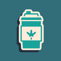 Green Coffee cup to go icon isolated on green background. Long shadow style. Vector