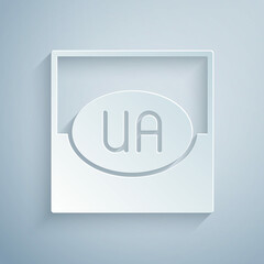Paper cut National flag of Ukraine icon isolated on grey background. Paper art style. Vector
