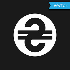White Ukrainian hryvnia icon isolated on black background. Vector