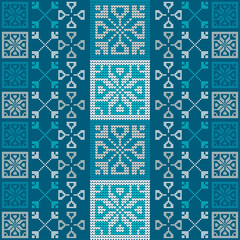 Knitted elements for Christmas, New Year or winter design. Seamless pattern. Norwegian sweater. Vector illustration for web design or print.