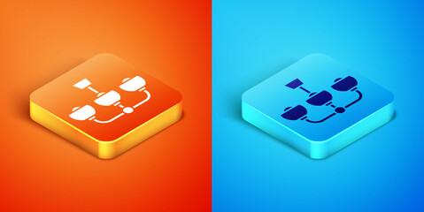 Isometric Chandelier icon isolated on orange and blue background. Vector