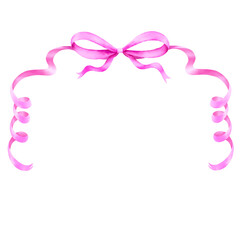 Watercolor of pink ribbon border, frame with clipping path. Happy Birth Day, Party, Congratulations, Wedding card.