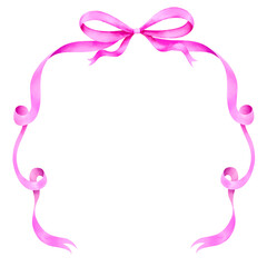 Obraz premium Watercolor of pink ribbon border, frame with clipping path. Happy Birth Day, Party, Congratulations, Wedding card.