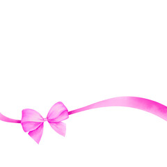 Watercolor of pink ribbon bow gift with clipping path