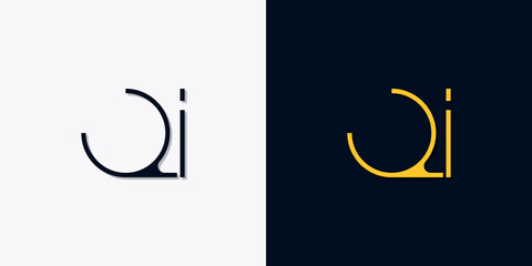 Fototapeta na wymiar Minimalist abstract initial letters QI logo