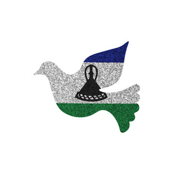 recommend clip art: Dove silhouette in colors of national flag. Peace sign. Lesotho