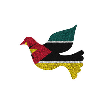 recommend clip art: Dove silhouette in colors of national flag. Peace sign. Mozambique
