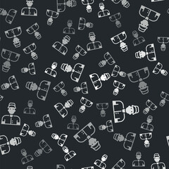 Grey Baseball player icon isolated seamless pattern on black background. Vector