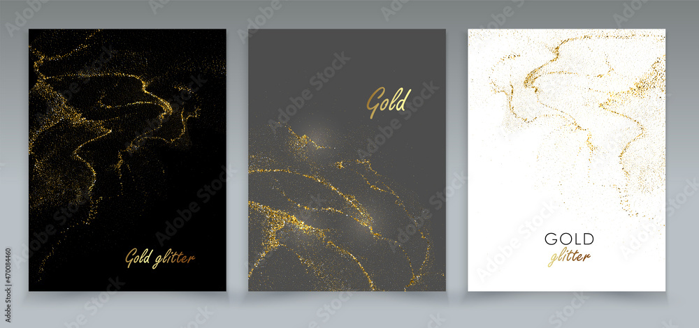 Poster abstract gold design element with glitter effect on dark background for greeting card and disqount v