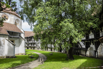 Medieval fortified church of Prejmer. Largest fortified church in southeastern Europe - Prejmer (Tartlau in German) built by Teutonic knights in 1212 - 1213. Brasov, Transylvania, Romania.