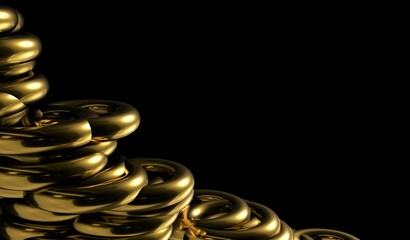 3d gold luxury abstract shapes on black background. 3d render copy space template for advertising, marketing, tech company, business, corporations.