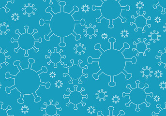 Patrón azul con virus de trazo azul claro de covid-19 o viruela del mono.