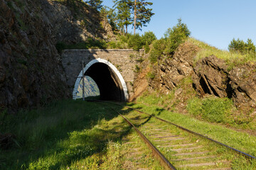 Circum-Baikal Railway. Old railroad tunnel number 31 on the railway. tunnel Sharyzhalgay-4