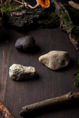 stones on a wooden background - 470087879