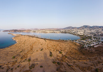 Beautiful panorama at dawn on the bay of the city of Gumbet near Bodrum Turkey.