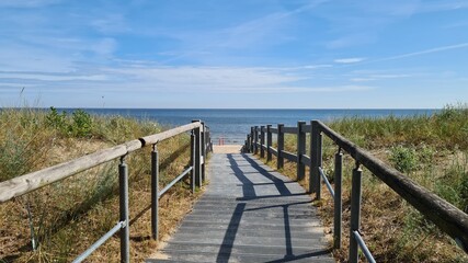 boardwalk in the dunes on the beach