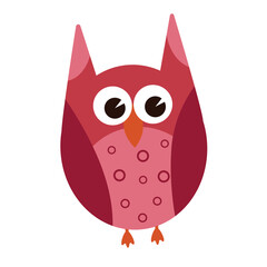 red funny owl. cartoon bird hand-drawn illustration. flying wild animals for children's illustrations. ornithological character in flat style