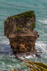 A small stack of Pancake Rocks near Punakaiki in New Zealand