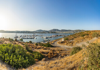 Fototapeta na wymiar A magnificent landscape with a view of the mooring of sailing boats in the bay.