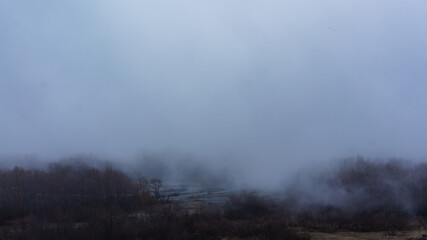 fog over the mountain river